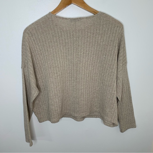 Zara Basic Cropped Oversize Sweater Gold Metallic Stitch Size Small Drop Long Sl - Picture 9 of 10